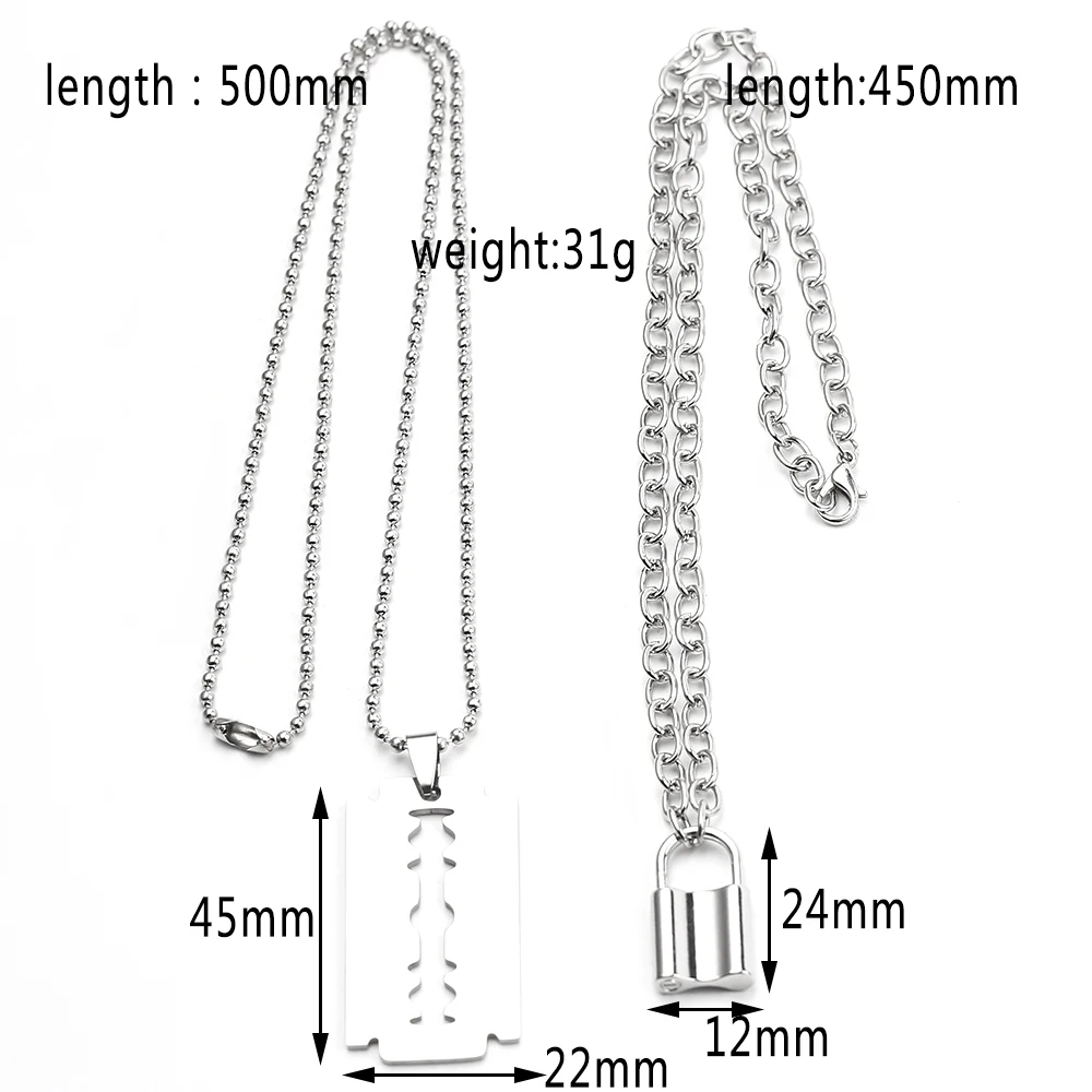 Double Layer Lock Pendant Necklace Hollow Out Large Razor Blade Necklaces Fashion Women Jewelry Accessories Gothic Gifts image 6