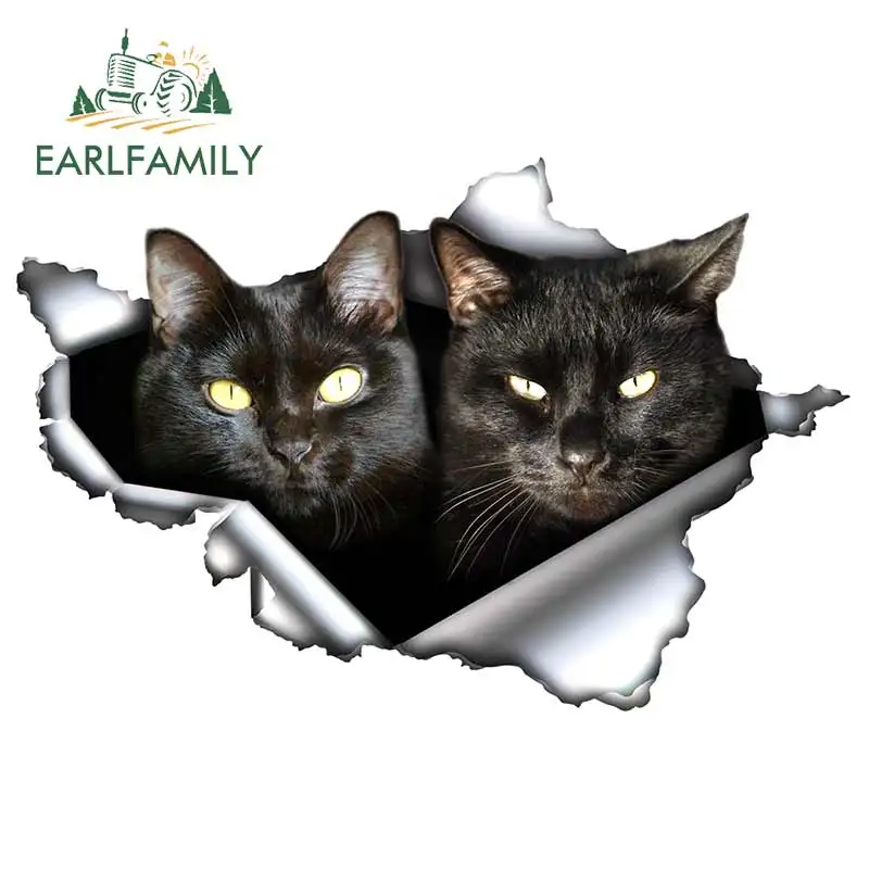 EARLFAMILY 13cm x 8.6cm Black Cats Car Sticker Torn Metal Decal 3D Reflective Stickers Waterproof Car Styling Cat Couple Decal