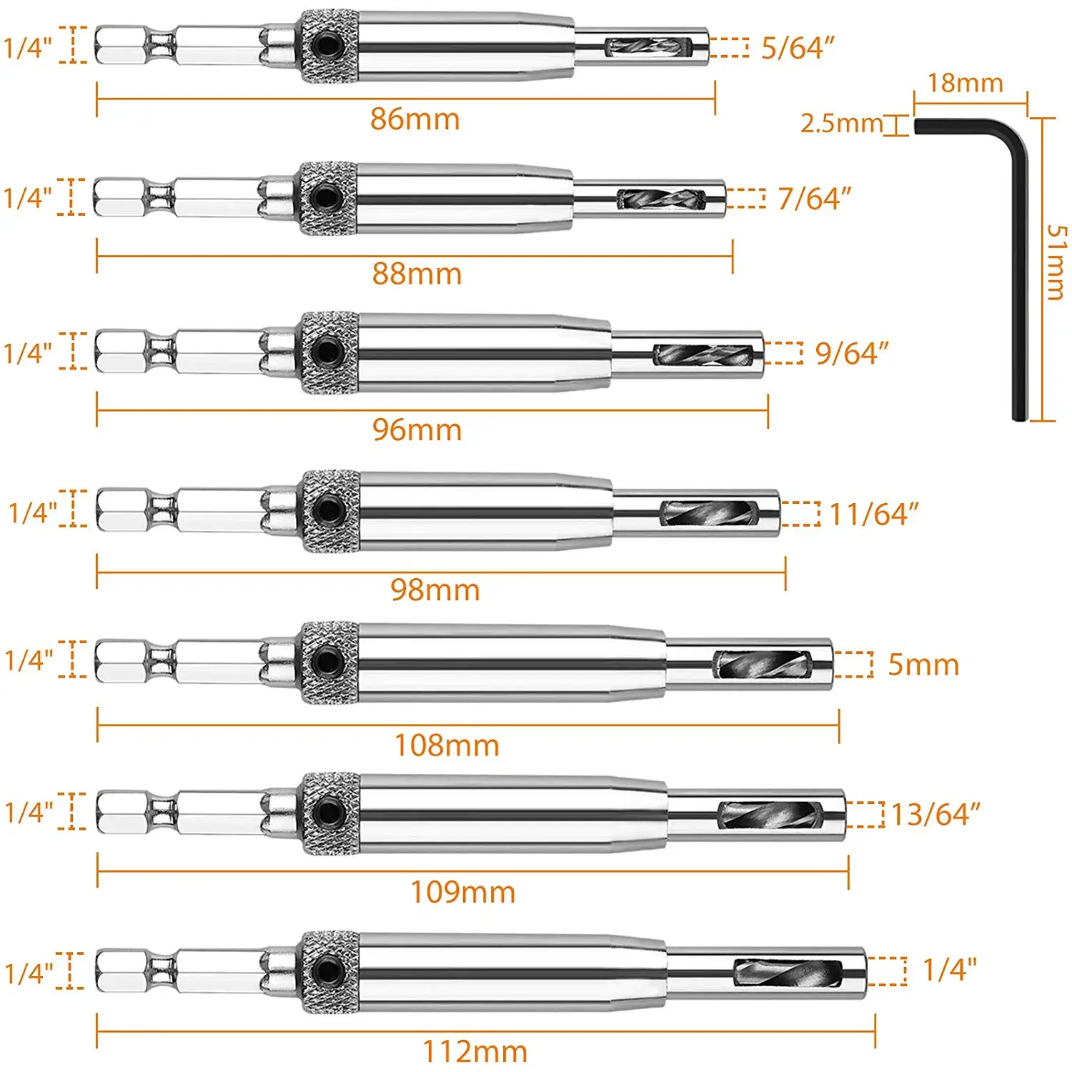 7Pcs Self Centering Lock Hinge Hardware Drill Bit Set Hardware Drawer Pilot Hole Guides Centering Hinge Home Hand Tools D30
