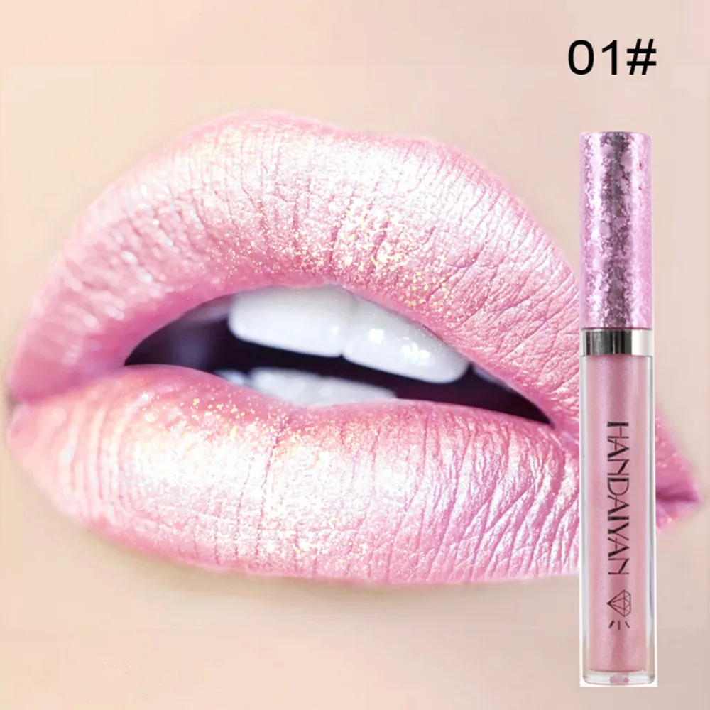 HANDAIYAN 6 Colors Glitter Lipstick Liquid Shimmer maquiagem Makeup Waterproof Metallic Tint Lipgloss Lips Stick Gloss Cosmetics