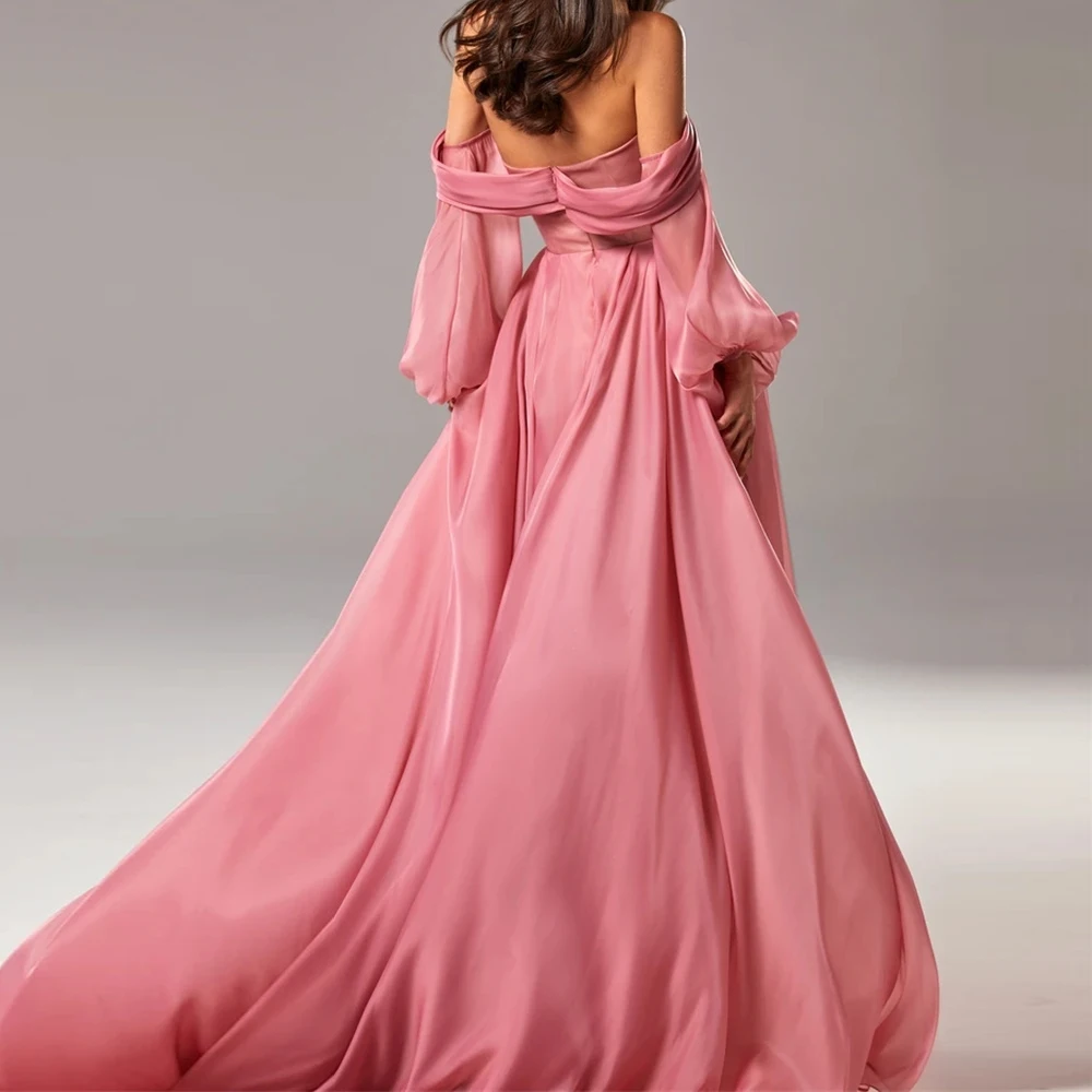 Eightree Vivid Pink Long A Line Side Slit Evening Dresses Sleeveless Strapless Off Shoulder Formal Party Gowns Prom Dress