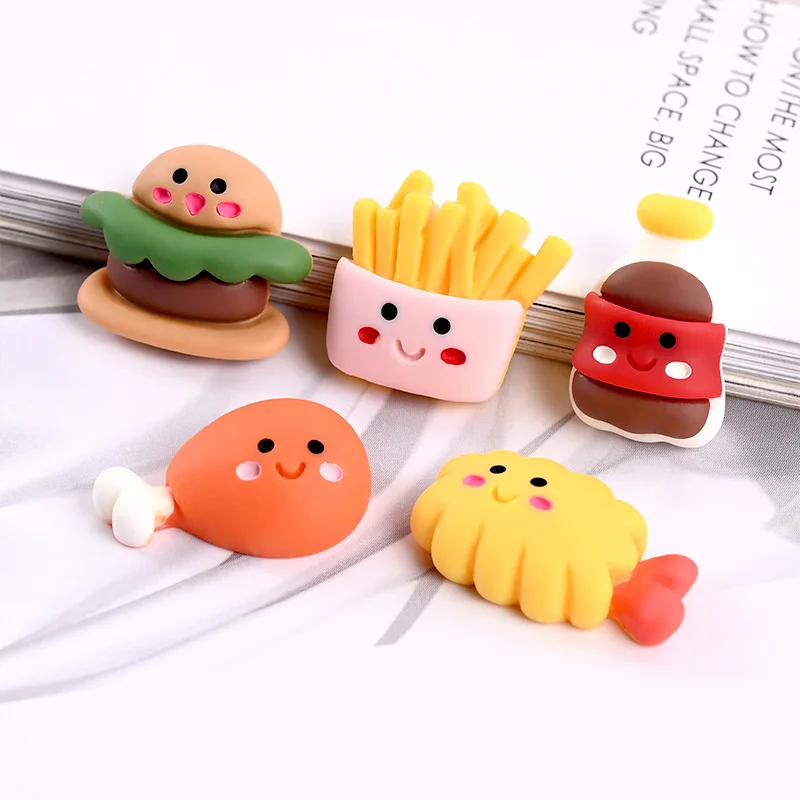 10-100Pcs Kawaii French Fries Burger Resin Flat Cabochons Embellishment Apple Diy Wedding Hairpin Accessories Scrapbook Craft