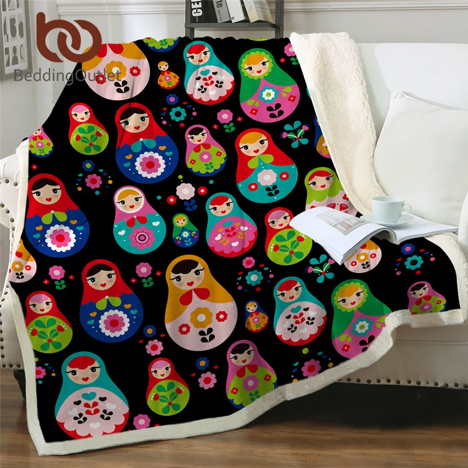 

BeddingOutlet Russian Doll Linen Blanket Cartoon Kids Bedding Colorful Girly Sherpa Fleece Blanket Flowers Bedspread Drop Ship