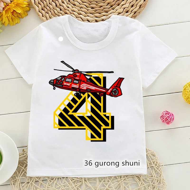 Newly Boys T Shirt Funny Excavator And Unicorn Cartoon Print 3 To 9 Years Old Birthday Party Costume Kawaii Girls Tshirt Tops