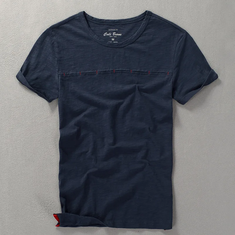 Summer Fashion Men's Short Sleeve T-Shirt Vintage Solid Color Bamboo Cotton Male Casual Thin Tee Tshirt Tops