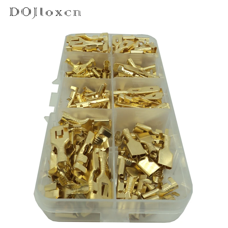 1 BOX 160 Pcs 2.8/4.8/6.3mm Automotive Crimping CableTerminal Blocks Brass Gold Plated Pins For Connectors DJ621B7.8C DJ621-3.5A - Image 3