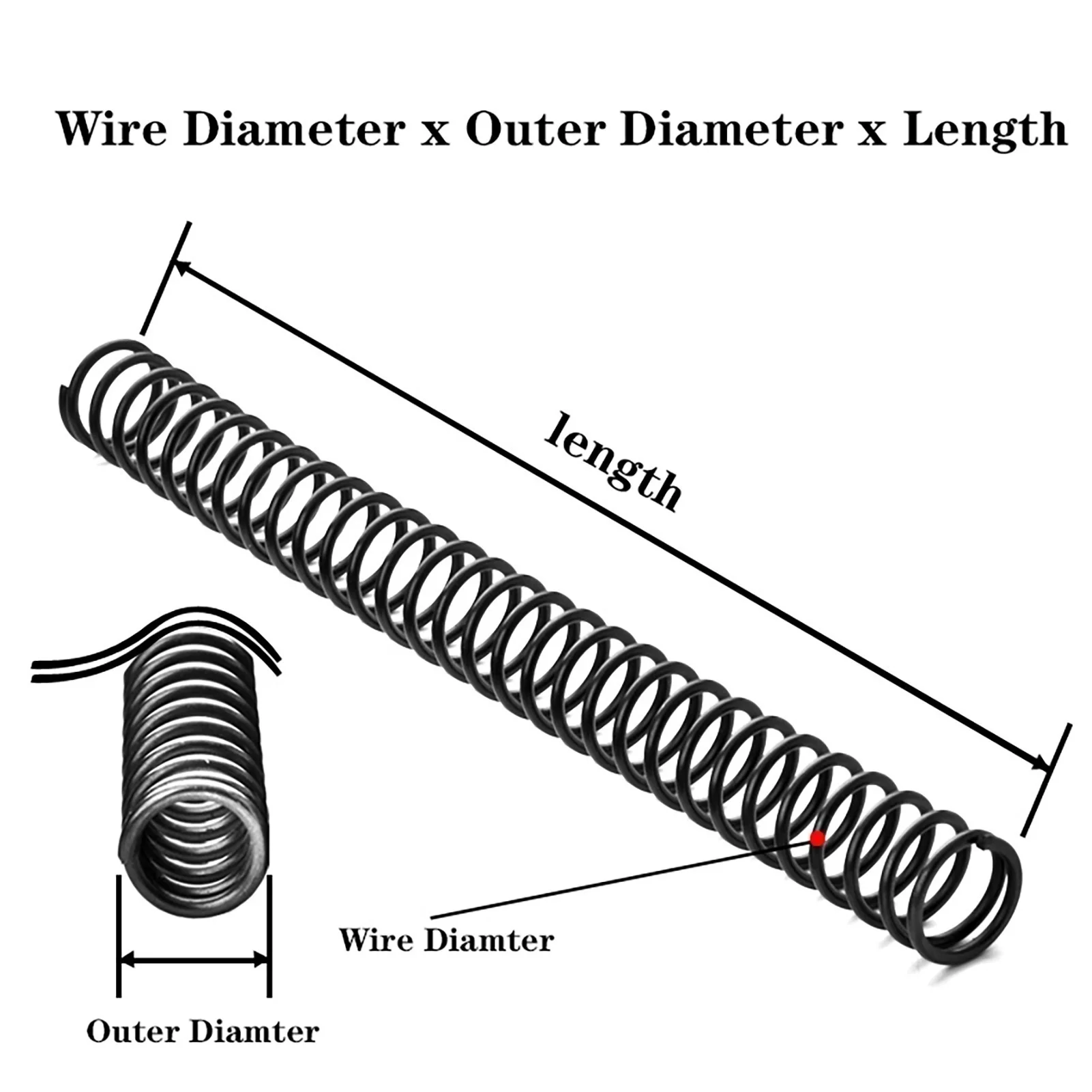 1 Pieces, Elastic Compression Spring, 1.6mm Wire Diameter, 8-16mm Outer Diameter, 305mm Length, Long Compression Spring