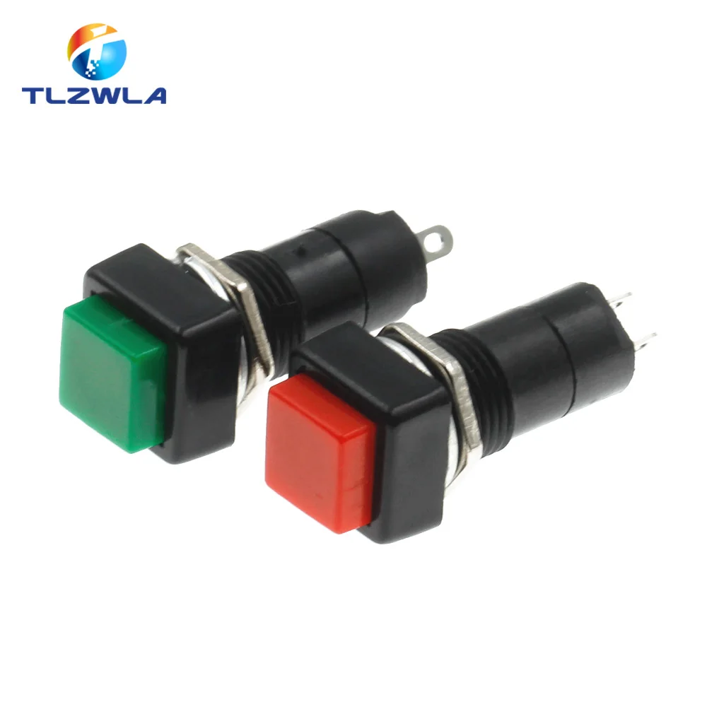 2PCS Square Push-Button Switch 3A 250V 2Pin Self-lock/Reset Inching Switch 12MM Hole