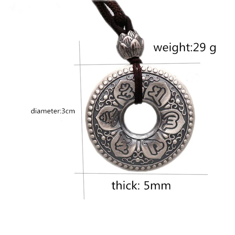 Vintage Buddhism Sutra Round Pendant Necklace For Women Men Jewelry Adjustable Black Rope Chain Necklaces Male Female Choker