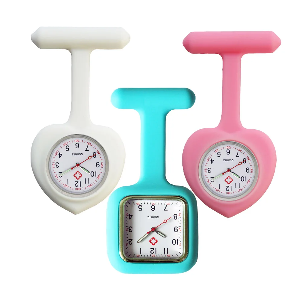 New Silicone Nurse Watch Solid Medical Pocket Watch Doctors Clip-on Hanging Lapel Watch Love Heart Shaped Gifts Wholesale