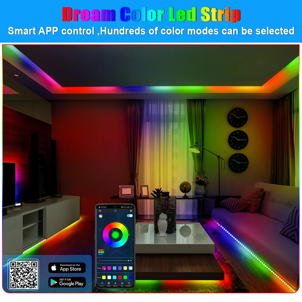 A+ LED Strip Lights, Color Changing WS2811 LED Lights With App Control,Rainbow Effect Light Strip For Bedroom, Party Christmas
