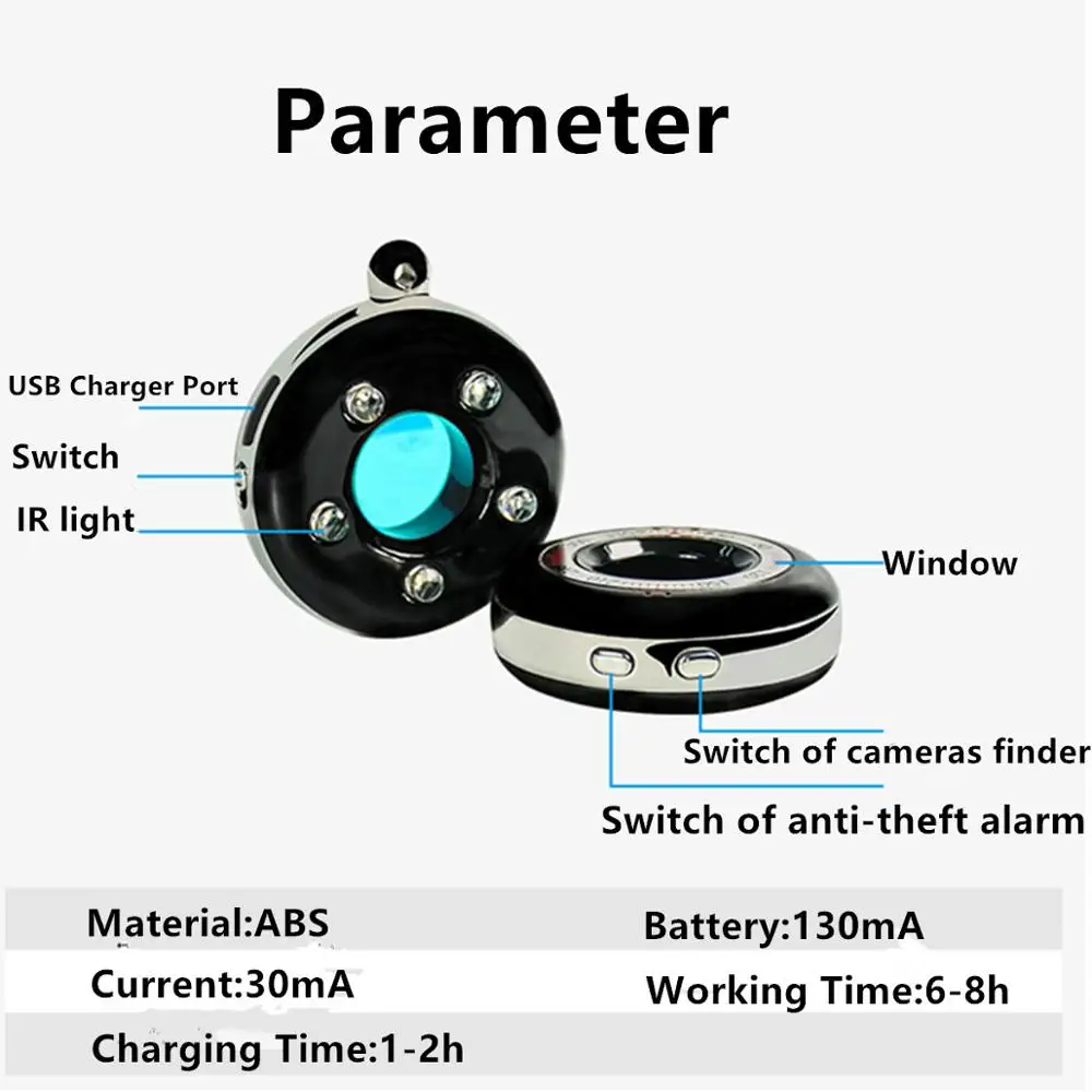 Portable Laser Hidden Camera Finder Anti Spy Camera Detector Anti-Theft Vibration Alarm for Personal Safe K100