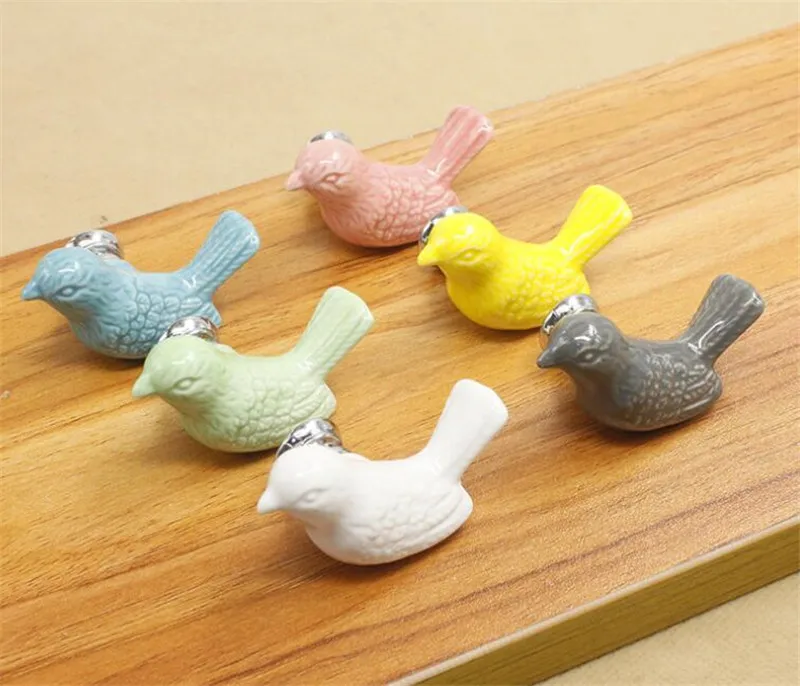 20pcs/lot Ceramic Peace Dove Drawer Knobs 3D Cartoon Bird Cabinet Cupboard Handles Novelty Creative