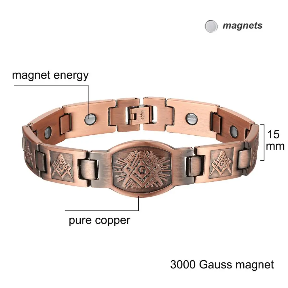 Mens Magnetic Therapy Bracelet Copper Chain Health Energy Bracelets & Bangles for Arthritis Pattern Wristband Jewelry New Style