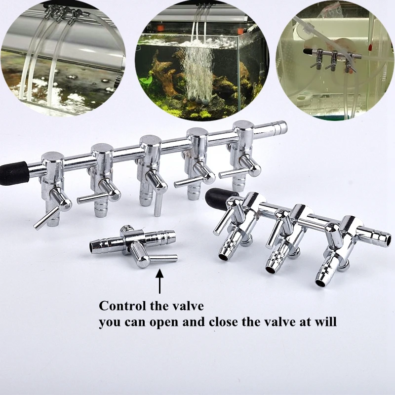 Aquarium Air Flow Control Valve Distributor Stainless Steel Splitter, Fish Tank Air Pump Hose Split-flow Connector Accessories