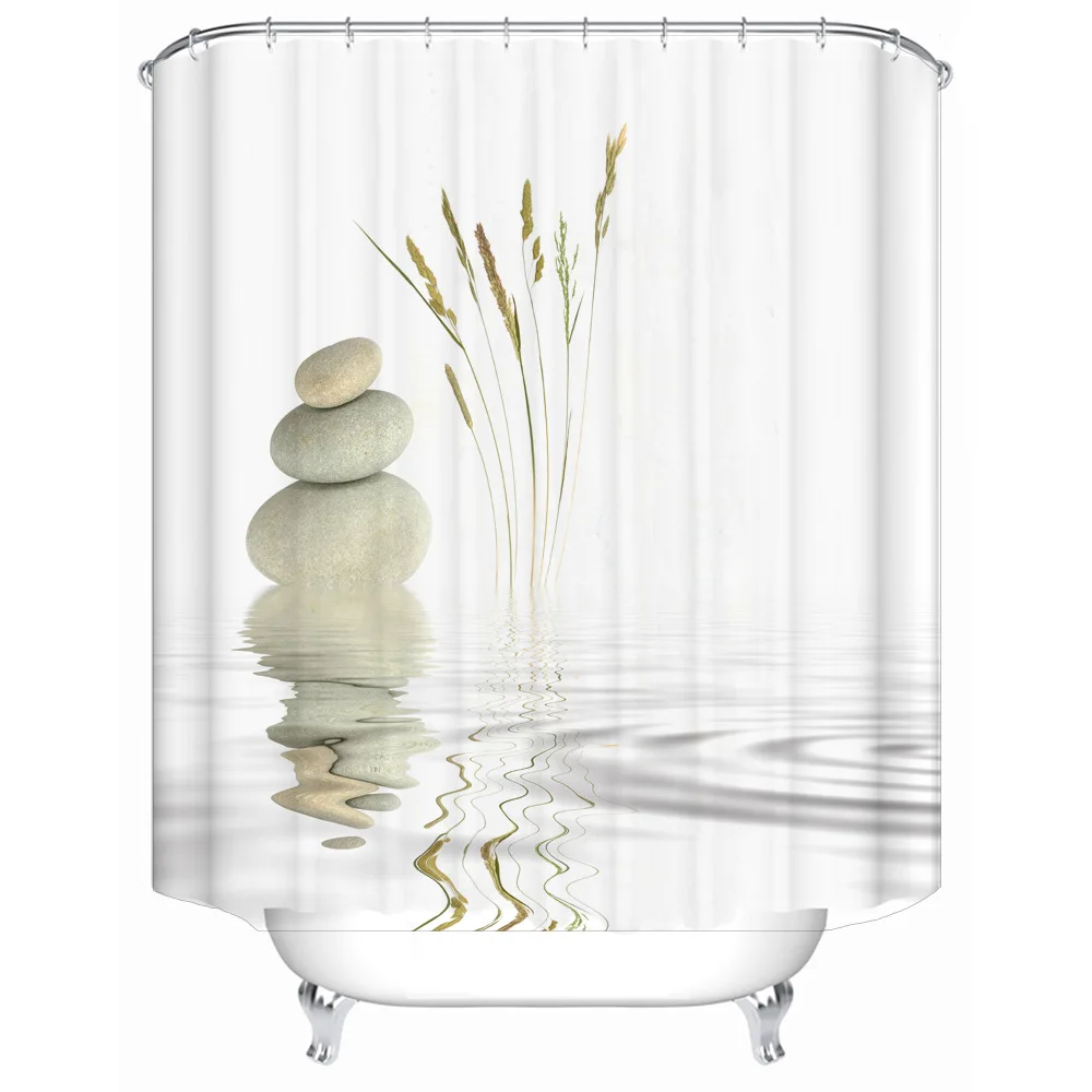 Stones And White Lotus in Water Shower Curtain Set Zen SPA Bathroom Waterproof Extra Long Polyester Bathtub Decor Cloth Screen