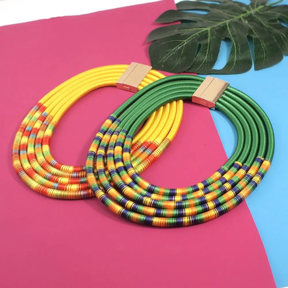 Colorful Multilayers Rope Chains Necklaces For Women Indian Jewelry Chunky Collar Statement Chokers Necklace African MANILAI