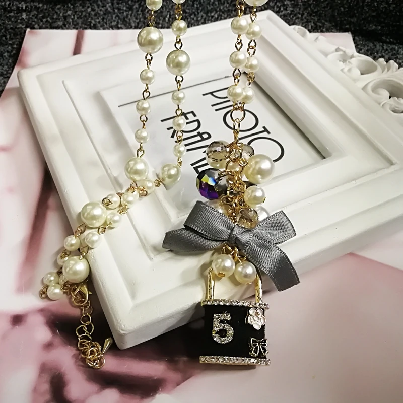 Korean Trendy Sweater Pendant Long  Pearl Necklace For Women Party Jewelry