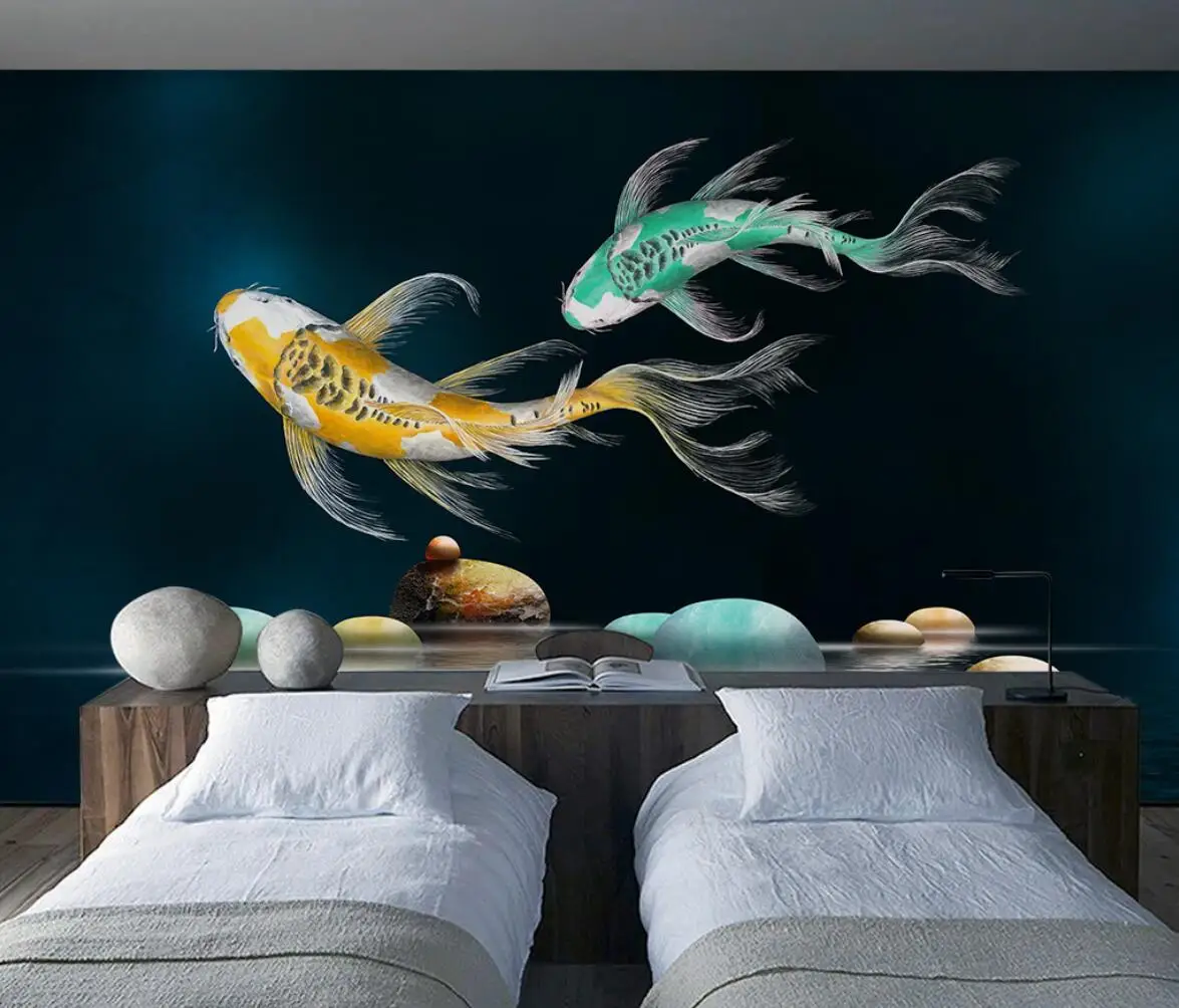 beibehang custom Koi lotus carp mural wallpaper for walls art photo wallpapers for living room decor decoration salon painting