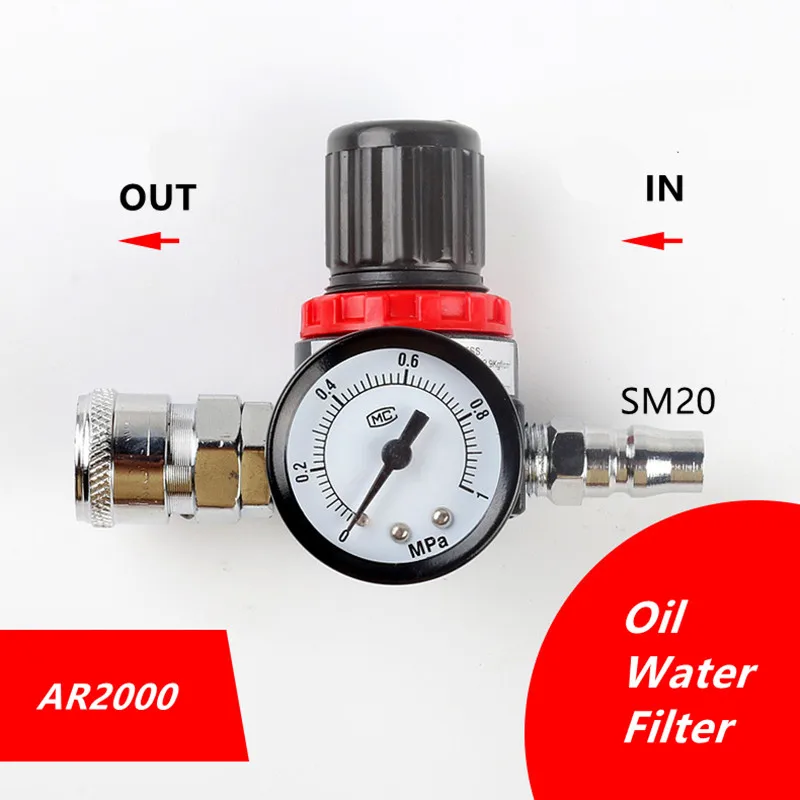 AR2000 G1/4\'\' Pneumatic Mini Air Pressure Relief Control Compressor Regulator Treatment Units Valve with Gauge Fitting Wholesale