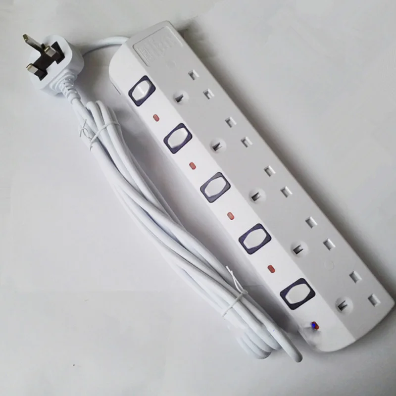 Power Strip Surge Protector 5/6 AC UK Outlet Plug Socket With Independent Switch Electrical Adapter 2M Extension Cord