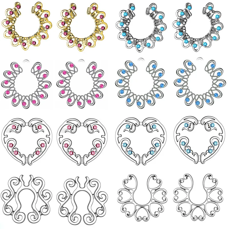 2PCS Surgical Steel Fake Nipple Piering Ring Non Piercing Flower Nipple Piercing Shield Fake Nipple Piercing Jewelry Body Women