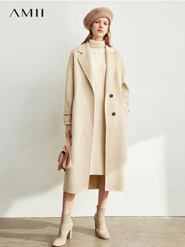 

Amii Minimalist Double Woolen Coat Winter Women Lapel Solid Single-breasted Loose Female Woolen Jacket 11930399