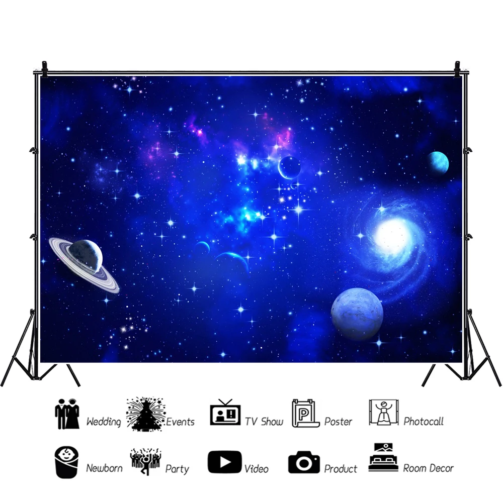 Laeacco الكون الأزرق السماء الغيوم ستار القمر المرصعة بالنجوم كوكب ليلة المشهد خلفية للتصوير راية غرفة ديكور خلفية الصورة
