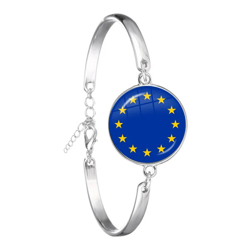 Antilles,European Union,Ukraine,Hungary,Moldova,United States Virgin Islands National Flag Bangle Glass Cabochon Chain Bracelet