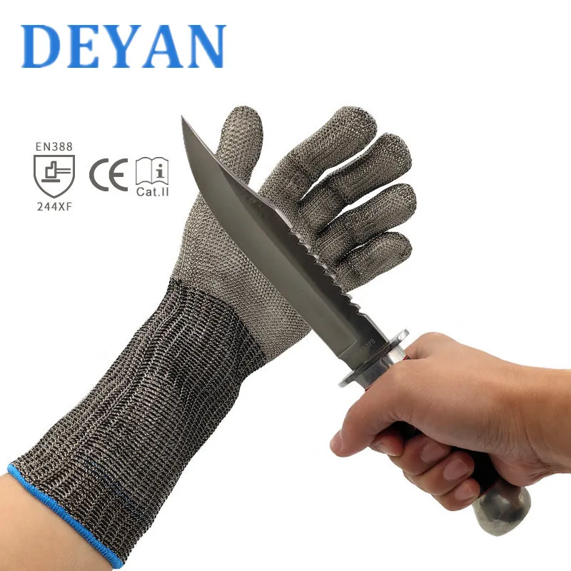 Long Style Cut Resistant Gloves Stainless Steel Wire Food Grade Meat Processing Level 5 Anti Cutting Gloves Safety Work Gloves