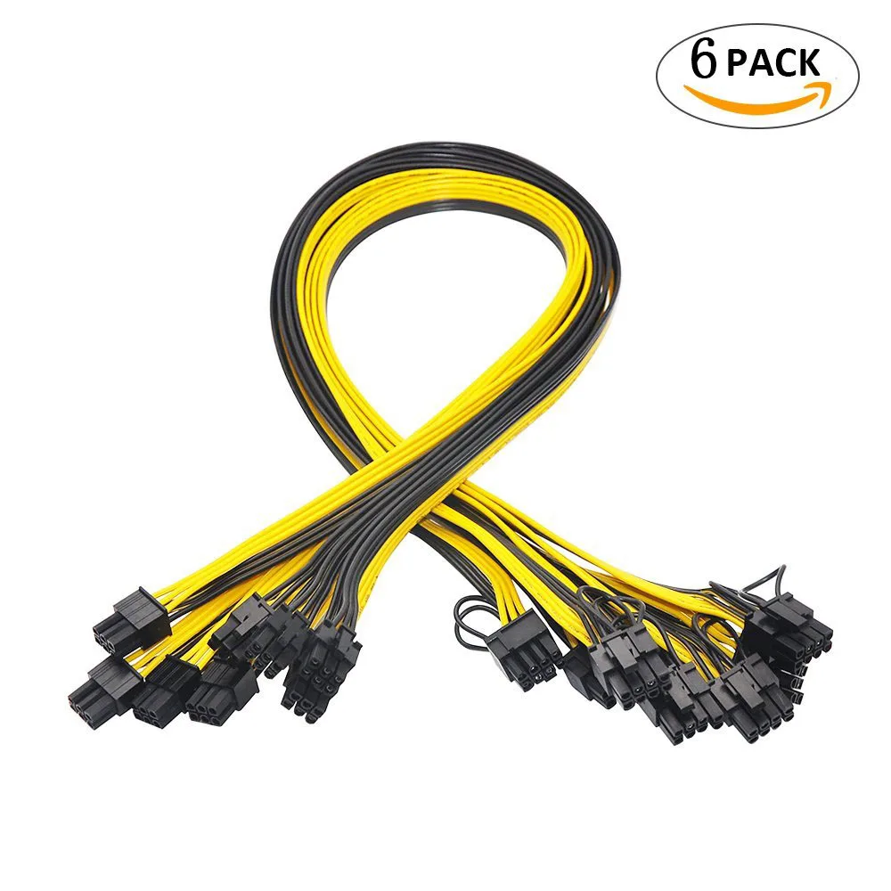 6 Pcs 6 Pin PCI-e To 8 Pin (6+2) PCI-e (Male To Male) GPU Power Cable 50cm For Graphic Cards Mining HP Server Breakout Board