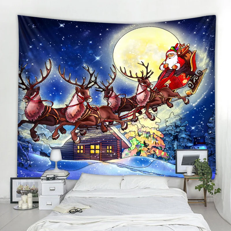 Santa Sleigh Decoration Tapestry Christmas Party Background Decoration Tapestry Family Christmas Party Living Room Bedroom Decor