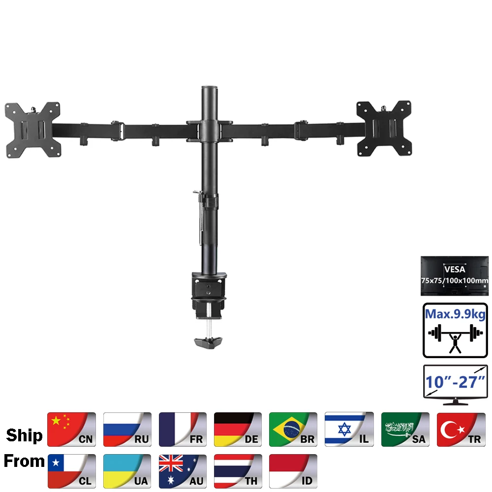 MS02 سطح المكتب لقط الحركة الكاملة 360 درجة المزدوج حامل مراقب 10 "-27" LCD شاشة LED جبل الذراع