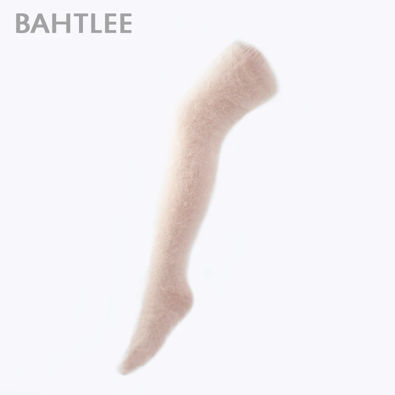 BAHTLEE-レディースアンゴラロングハイソックス、厚手のファッション、オーバーニーウール、女の子、女性無地、冬