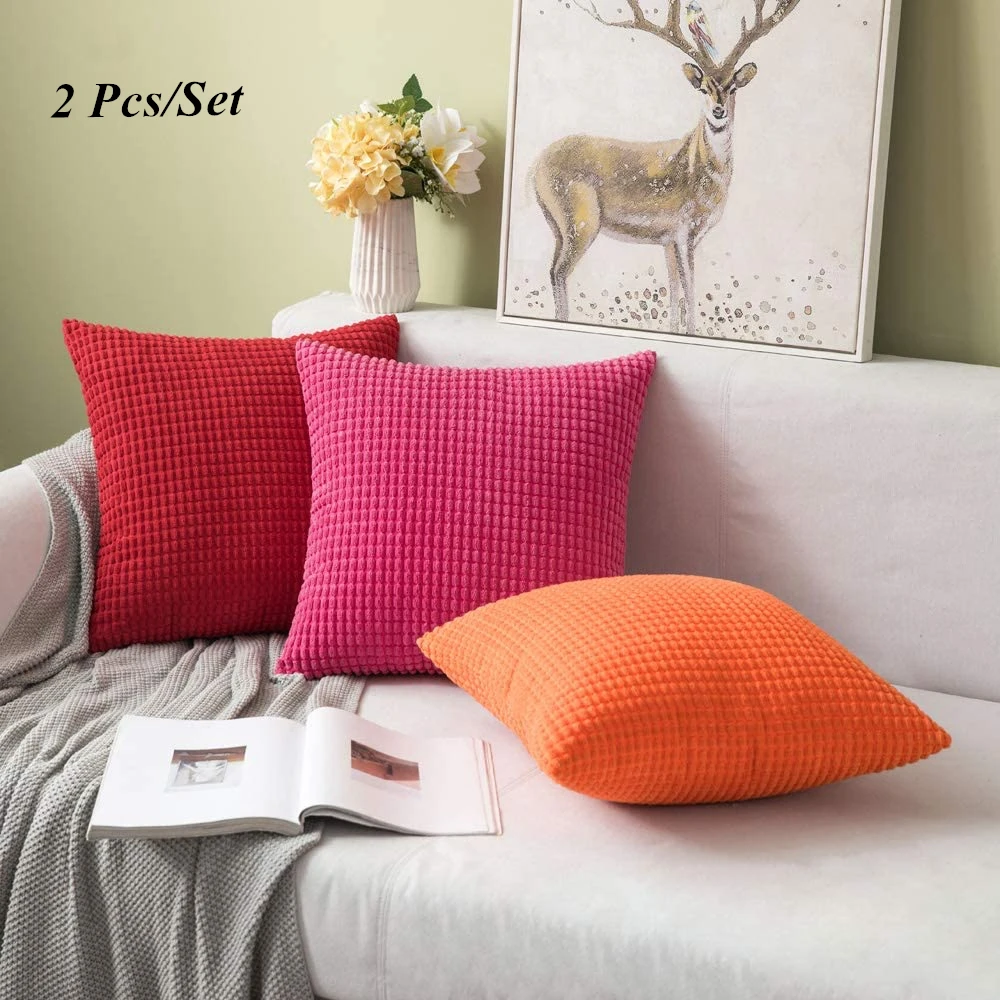 Pack of 2 Decorative Throw Pillow Covers Soft Corduroy Solid Cushion Cover Square Home Decor Pillow Case for Couch Sofa Bedroom