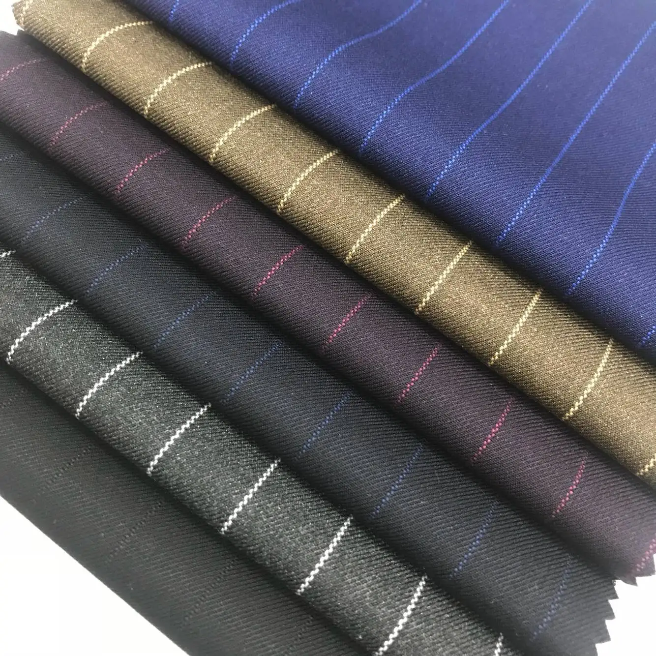 TR Striped Shuttle Woolen Fabric Fabric Uniform Fabric Vertical Stripe Spring and Autumn Fashion Suit Fabric Wholesale