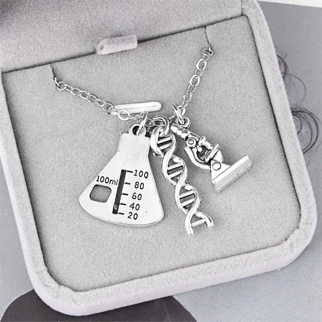 1Pc Chemical Molecule DNA Necklace Biochemistry Molecular Helix Microscope Pendant Collier For Women Gift Jewelry E2706