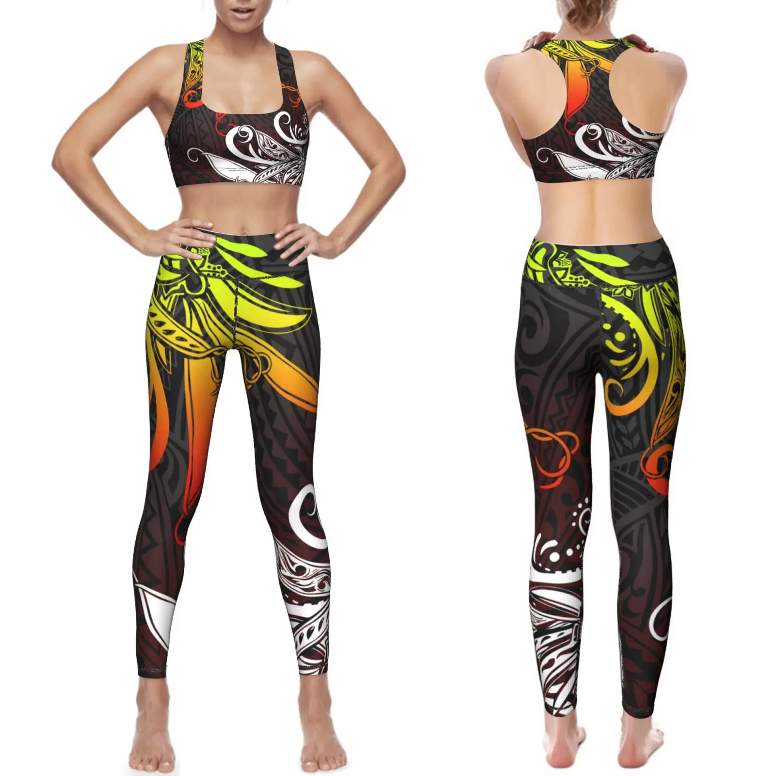 Custom Samoa Tribal Logo High Waisted Fitness Wear For Womens Breathable Training Leggings Fitness Wear/Gym Sports Set