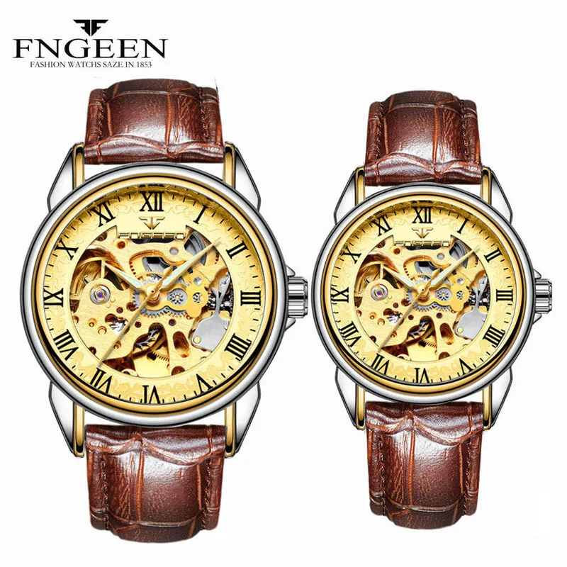 Mechanical Watches for Men and Women Paired Couple Wrist Watches Steel Waterproof Skeleton Self Wind Automatic Watch for Lovers