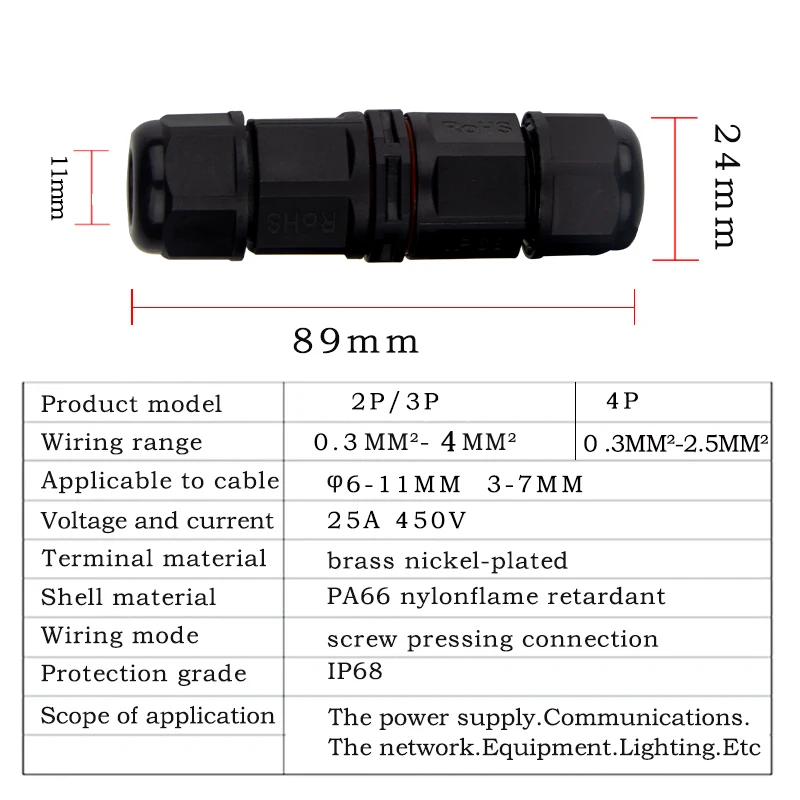 IP68 Waterproof Connector I-Type L20 2/3/4 Pin Electrical Terminal Adapter Wire Connector Screw Pin LEDLight Outdoor Connection