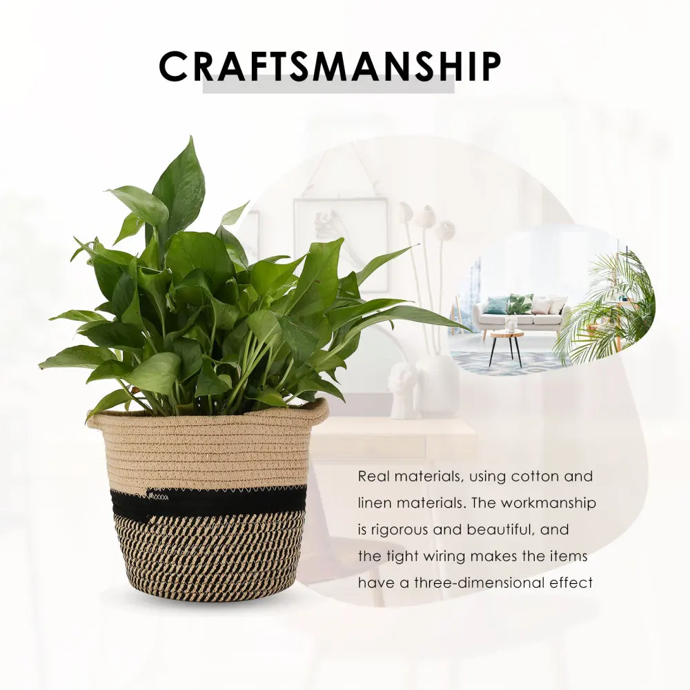 Garden Planter Basket Flower Pots Hand Woven Straw Plant Pot Plants Container Home Decoration Indoor Living Room Storage Basket