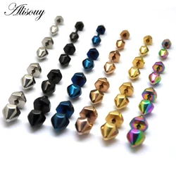 2PCS 4 5 6 7mm Diameter Hexagonal Spike Cone 6 colors Stainless Steel Men Punk Screw Back (pierced) Stud Earrings
