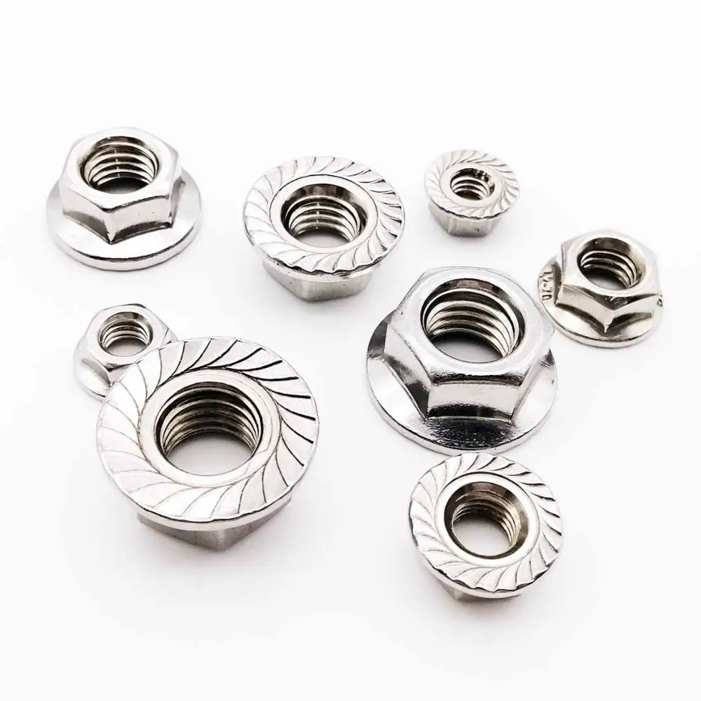 5/50X M3 M4 M5 M6 M8 M10 M12 High Quality Stainless Steel Hexagon Hex Head Serrated Spinlock Flange Nut Locknut Lock Nut DIN6923