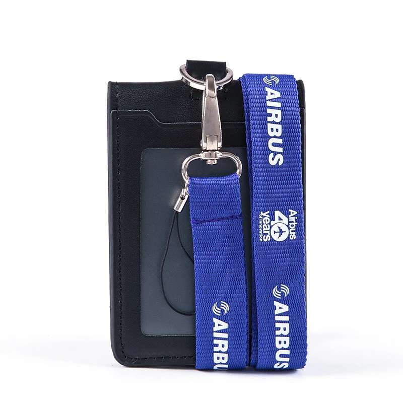 Airbus Logo Lanyard with ID Card Holder PU Leather Badge Case for 40 Years Souvenir Package Fortieth Anniversary Blue / Purple