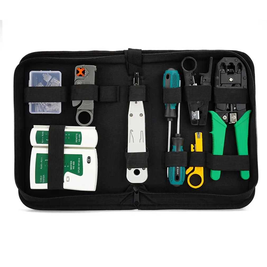 In Stock!Computer Network Repair Tool Kit LAN Cable Tester Wire Cutter Screwdriver Pliers Crimping Maintenance Tool Set Bag