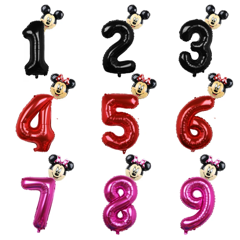 2pcs Disney Mickey Minnie Mouse Party Foil Balloons Mickey Head Balloon 32inch Number Balloon Baby Shower Birthday Party Decors