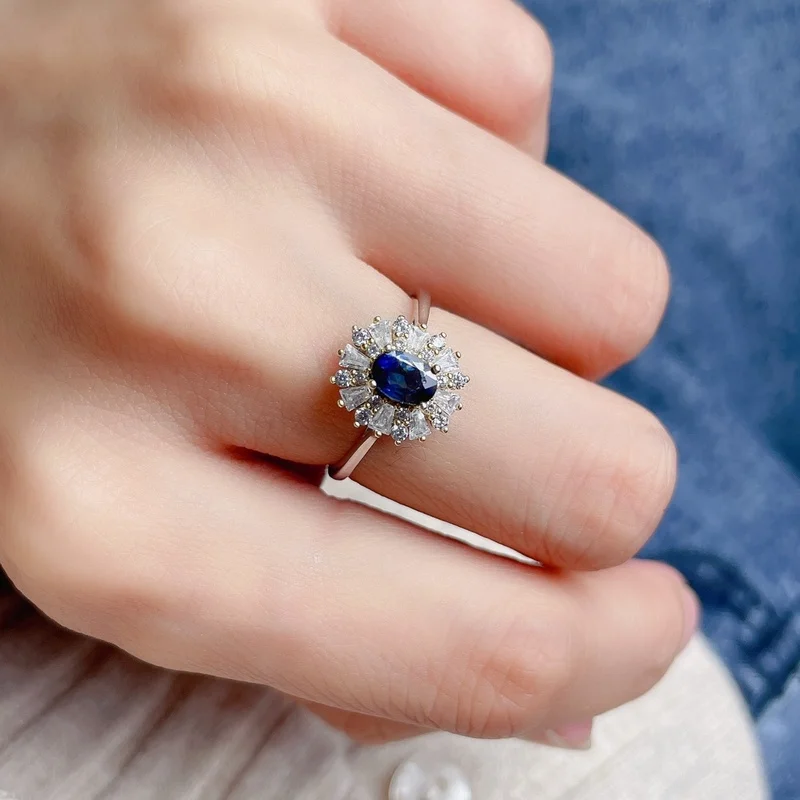 YULEM New Arrival Royal Blue Natural Sapphire Rings with Stone of 4X6mm and 925 Sterling Silver for Women Fashionable Noble Wear