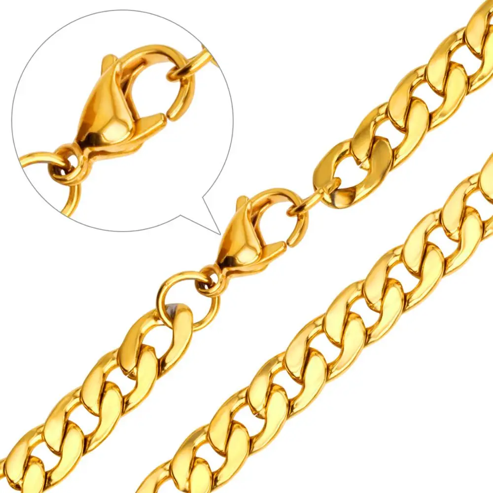 LUXUKISSKIDS 5mm Gold Plated Chain Necklace For Men/Women 316L Stainless Steel Choker 5mm DIY Long Snake Chain Wholesale