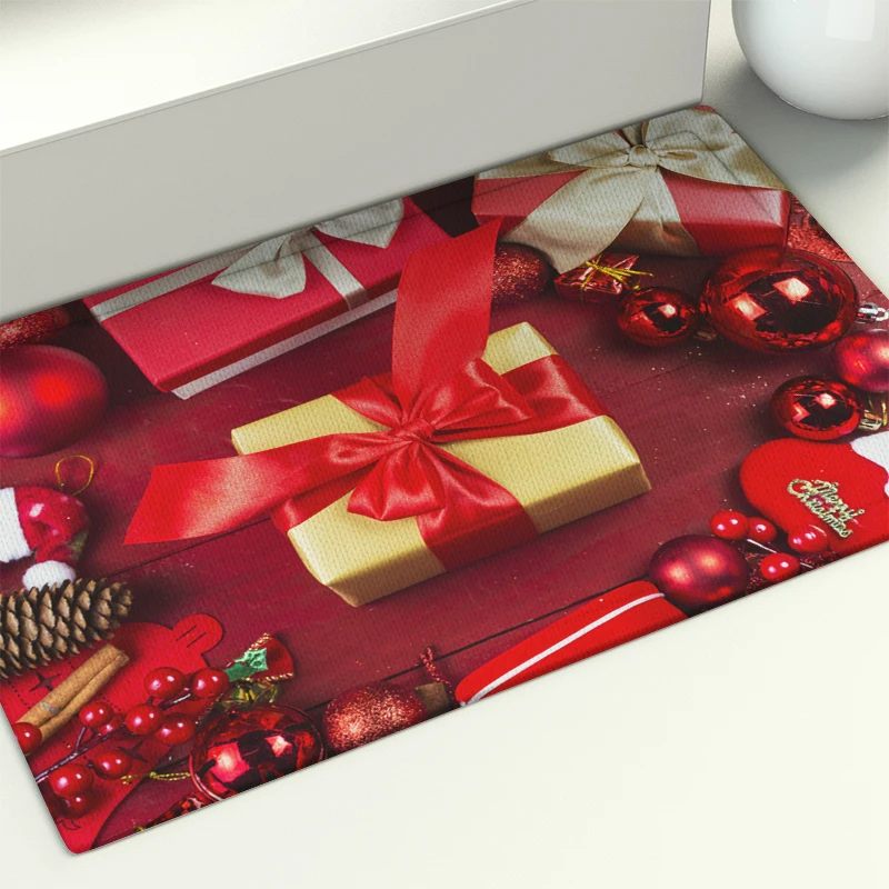 

Red Christmas Tradition Illustration Doormat Entrance Kitchen Floor Bath Mat Living Room Hallway Carpet Home Docor Rug