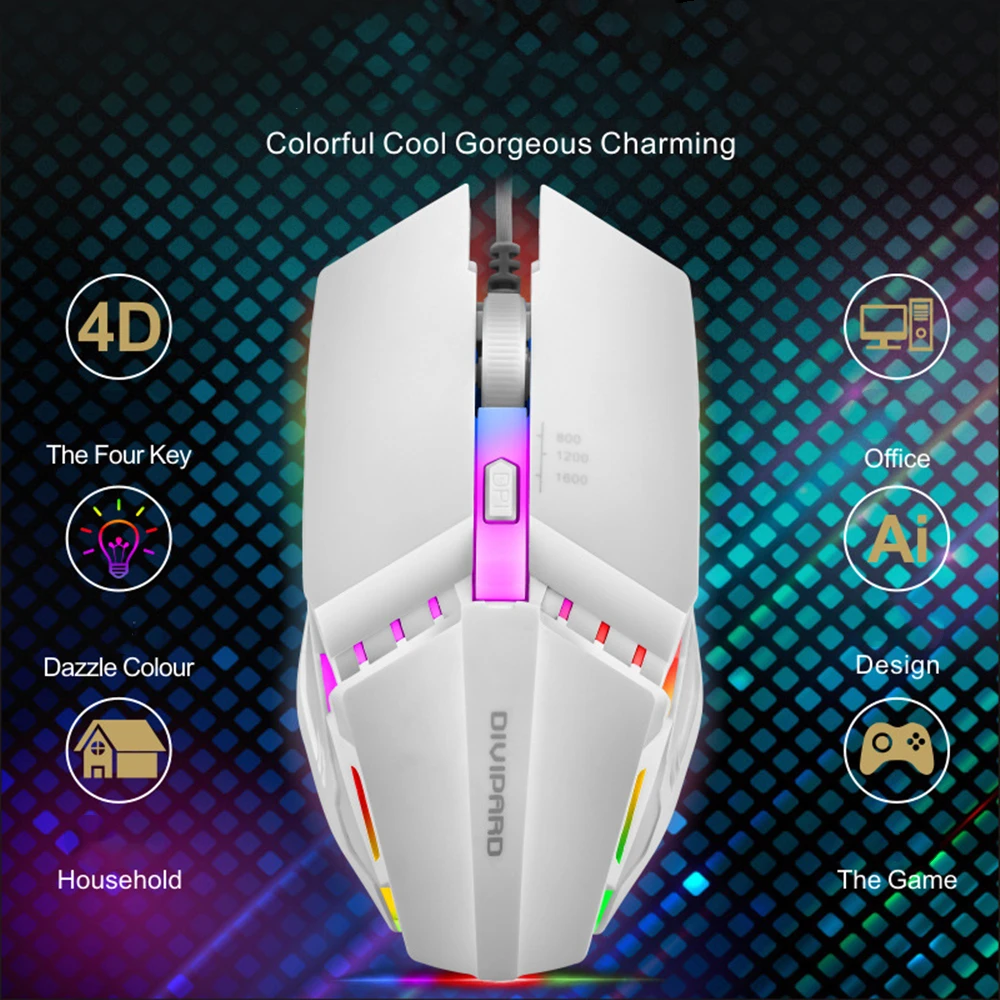 Gaming Backlit Mouse 1600DPI Optical Mouse 3 Adjustable DPI Symmetrical Design Ergonomic Shape for Desktop Notebook Computers